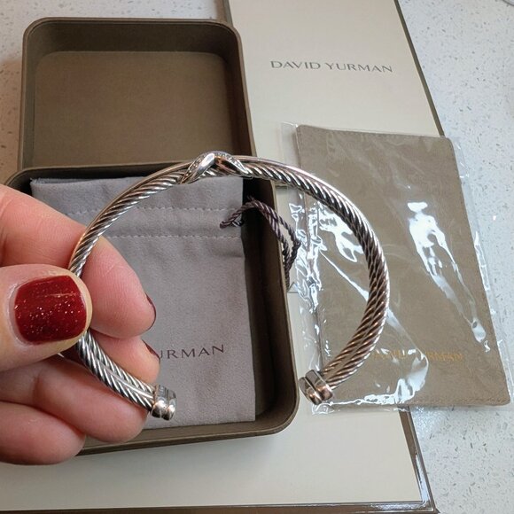 David Yurman Sterling Silver X Crossover Cuff with Diamonds - Picture 3 of 6